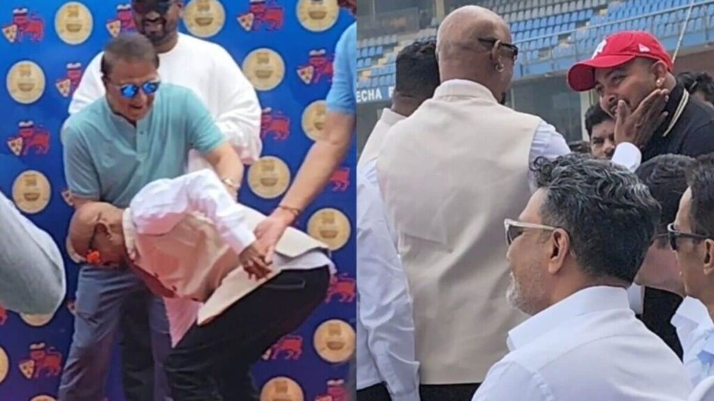 Vinod Kambli touches Sunil Gavaskar’s feet, meets Prithvi Shaw during Wankhede Stadium’s 50th anniversary event